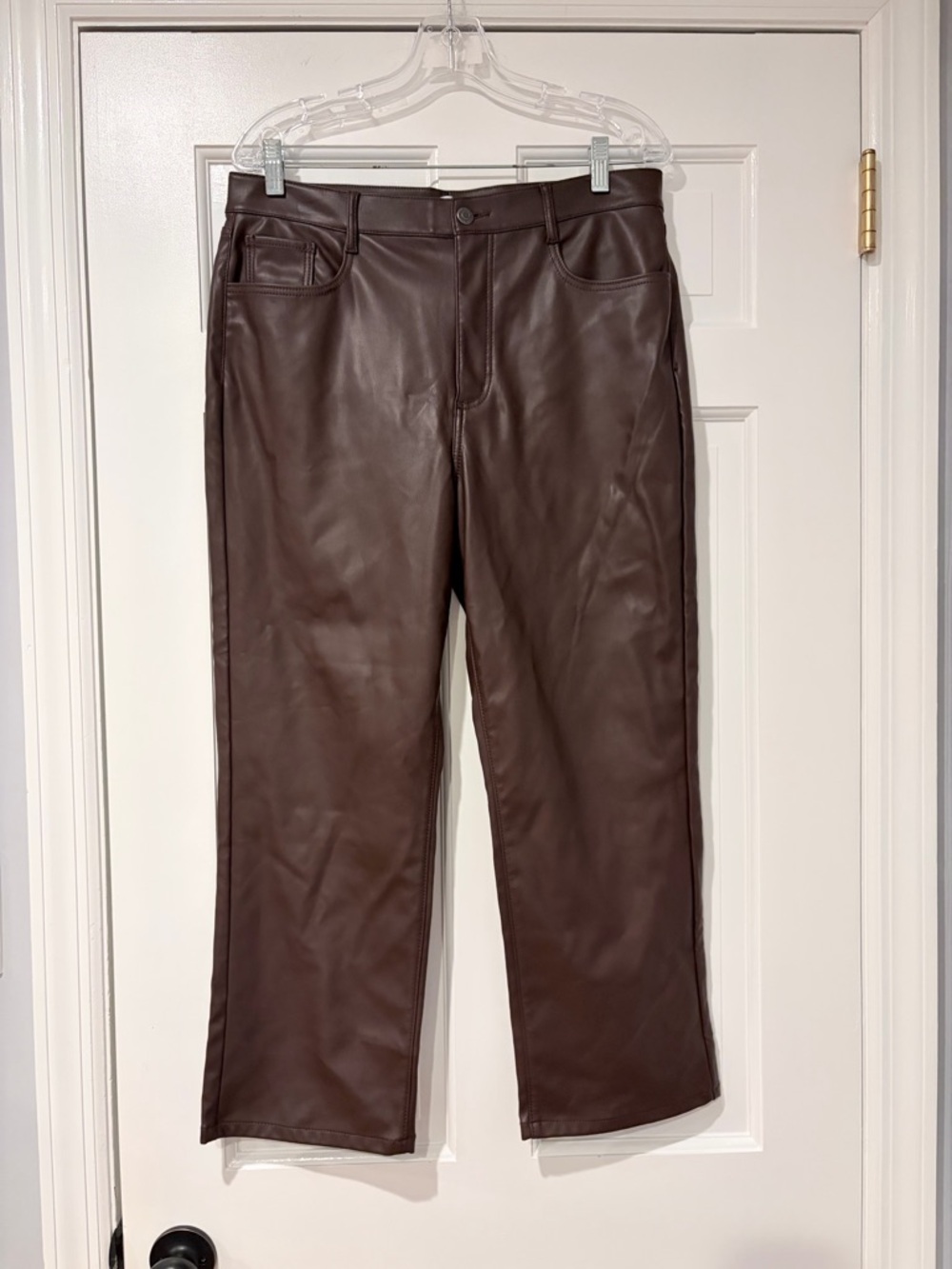 LOFT Faux Leather Pants Brown Straight Leg 31/12 Petite NWT